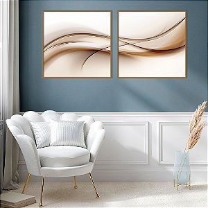 Conjunto com 02 quadros decorativos Abstrato Marrom e Bege