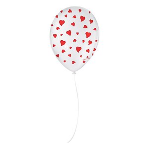 Balão de Festa Decorado Coração Branco e Vermelho 5" - 15 Unidades - Balões São Roque - Rizzo