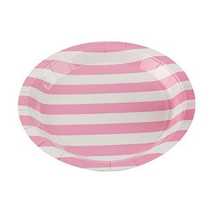 Prato Papel Biodegradável Listrado Rosa Bebe - 10 un -  18 cm - Silver Festas