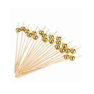 Palito em Bambu para petiscos com Bolinhas Douradas - 50 unidades - 9 cm - Rizzo