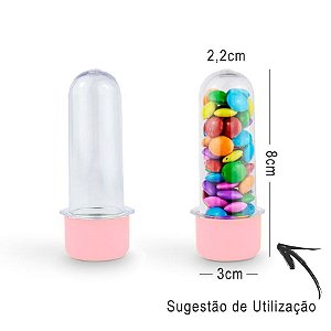 Mini Tubete Lembrancinha 8cm 10 unidades - Rosa Bebê - Rizzo Embalagens e Festas