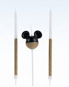 Vela Mickey 360 Glitter Dourada Disney Silver Festas Rizzo
