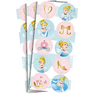 Adesivo Redondo Decorativo - Cinderela - 30 unidades - Regina - Rizzo