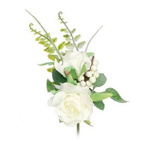 Pick Decorativo - 2 Botões de Rosa Brancas - 1 unidade - 13x9cm - Cromus - Rizzo