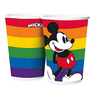 Copo Papel 180ml Festa Mickey Arco-Íris - 12 unidades - Regina - Rizzo