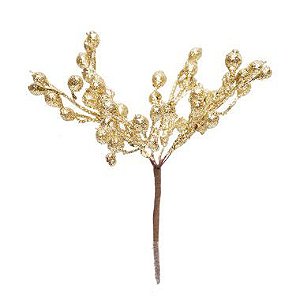 Pick Galho Decorativo - Ouro com Glitter - 15cm - 01 unidade - Cromus Natal - Rizzo Embalagens