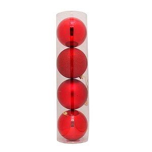 Bolas De Natal em Tubo - Vermelhas - 12cm - 04 unidades - Cromus Natal - Rizzo Embalagens