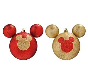 Bola Silhueta Mickey Glitter Vermelha e Ouro 10cm - 2 unidades - Cromus Natal - Rizzo Confeitaria