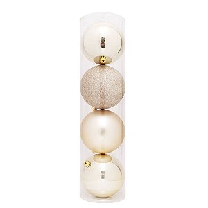 Bolas De Natal em Tubo - Lisa Mate Glitter Nude - 12cm - 04 unidades - Cromus Natal - Rizzo