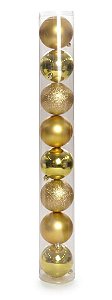 Bolas em Tubo Ouro 6cm - 08 unidades - Cromus Natal - Rizzo Confeitaria