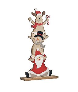 Enfeite de Madeira Rena Boneco de Neve e Papai Noel 35cm - 01 unidade - Cromus Natal - Rizzo