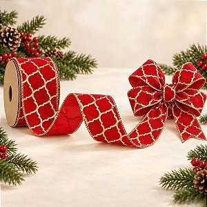 Fita Colmeia Vinho/Ouro 6,3cm - 01 unidade 9,14m - Cromus Natal - Rizzo