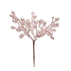 Pick Galho Decorativo - Frutas Rose Gold com Glitter - 15cm - 01 unidade - Cromus Natal - Rizzo
