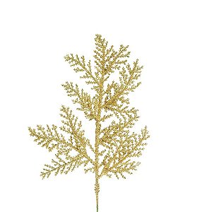Galho Curto Folhas Glitter Ouro 25cm - 01 unidade - Cromus Natal - Rizzo Confeitaria
