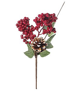 Pick Galho Decorativo - Frutas Nevadas e Pínha - 25cm - 01 unidade - Cromus Natal - Rizzo