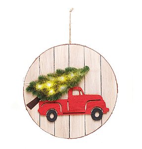 Quadro Decorativo Bege com Led Caminhão Vermelho 40cm - 01 unidade - Cromus Natal - Rizzo Confeitaria