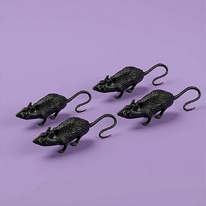 Enfeite Decorativo Ratos de plástico - Preto - 04 unidades - Rizzo