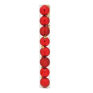 Bolas em Tubo Vermelho 8cm - 08 unidades - Cromus Natal - Rizzo