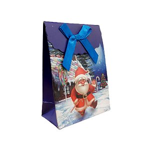 Mini Sacola Lembrancinha Azul Doce Papai Noel - 10cm - 1 UN - Rizzo