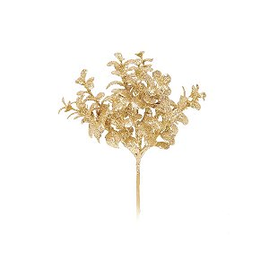 Pick Decorativo de Natal - Folhas Glitter Dourado - 1 UN - Cromus - Rizzo