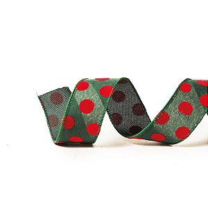 Fita Decorativa Natal Juta Lisa - Verde Poá Vermelho - 6,3x914cm - 1 UN - Cromus - Rizzo