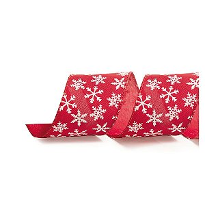 Fita Decorativa Natal Floco de Neve - Vermelho - 6,3x914cm - 1 UN - Cromus - Rizzo