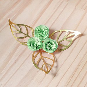 Decoração para Bolo em Papel - Folha e Flor P - Dourado/Verde - 03 unidades – MaxiFormas - Rizzo Confeitaria