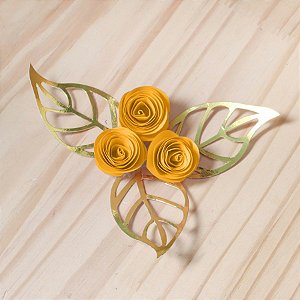 Decoração para Bolo em Papel - Folha e Flor P - Dourado/Amarelo - 03 unidades – MaxiFormas - Rizzo Confeitaria