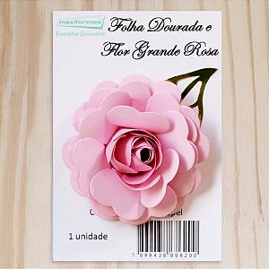 Decoração para Bolo em Papel - Folha e Flor G - Dourado/Rosa - 01 unidade – MaxiFormas - Rizzo Confeitaria