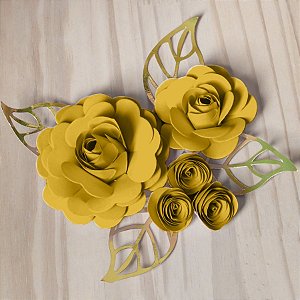 Decoração para Bolo em Papel - Folha e Flor M - Dourado/Amarelo - Rizz -  Loja de Confeitaria | Rizzo Confeitaria