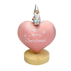 Coração Decorativo - Merry Christmas - Rosa Candy - 15cm - 01 unidade - Natal Tok da Casa - Rizzo