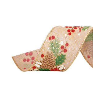 Fita Decorativa Natal Pinheiro e Flores 6,3cmx9,14 - 1 Unidade - Cromus - Rizzo