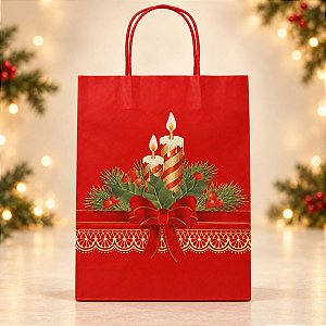 Sacola de Papel - Vela de Natal - Ref 4143 - 10 UN - 17,5x8,5x21,5cm - Rizzo