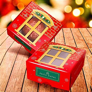 Caixa Para 4 Doces com Visor Linha Sweet Home Natal - 10 unidades - Rizzo