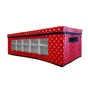 Caixa para Organizar com Alça para 42 Enfeites de Natal Vermelho 01 unidade Cromus Natal Rizzo