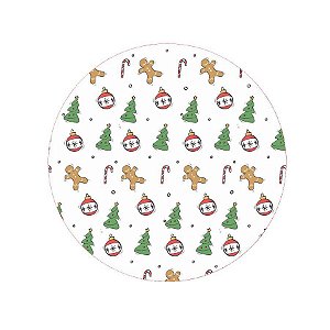 Cake Board MDF Estampado Redondo - Stickers Natal N°2 - 01 unidade - Sonho Fino - Rizzo Confeitaria