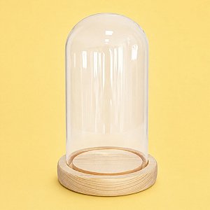 Cúpula Redoma de Vidro Decorativa 16x10cm - Base Madeira Clara - 1 unidade - Rizzo