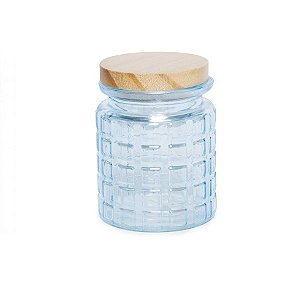Pote de Vidro Quadriculado Azul com Tampa 280 mL - Cromus - 01 un - Rizzo Confeitaria