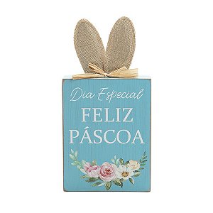 Placa Decorativa c/ Orelhas de Coelho - Azul - 25cm - 01 unidade - Cromus Páscoa - Rizzo