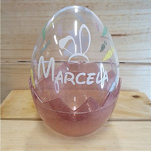 Ovo Acrílico Personalizado Cenoura Base Glitter Rosa G - Cromus - Rizzo Confeitaria