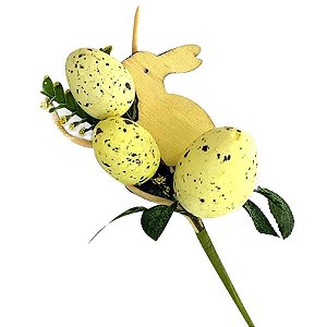 Galho Pick Decorativo de Páscoa com Ovo - 24cm - Amarelo - 1 unidade - Rizzo