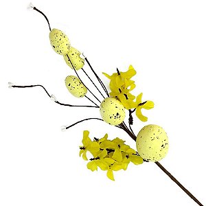 Galho Pick Decorativo de Páscoa com Ovo - 30cm - Amarelo - 1 unidade - Rizzo