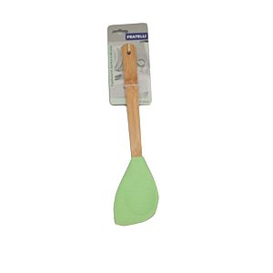 Espátula colher em Silicone com Cabo de Bambu - Verde - 1 unidade - Fratelli - Rizzo Confeitaria