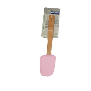 Espátula em Silicone com cabo de Bambu - Rosa - 1 unidade - Fratelli - Rizzo Confeitaria