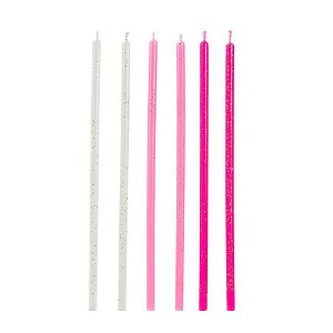 Vela Palito Rosa e Branca 15 cm - 1 unidade Pct. c/ 6 unds. - Silver Festas - Rizzo