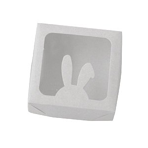 Caixa Quadrada 10x10cm Visor com Coelho Silhueta  Branca - 1 unidade Pct. c/ 10 unds. - Crystal - Rizzo