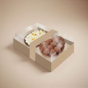 Caixa Dois Ovos de Colher M 250g Kraft Tampa Transparente - 03 Unidades - Festcolor - Rizzo