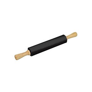 Rolo de Massa de Silicone com Cabo de Madeira - 42 cm - Preto - 1 unidade - Wellmix - Rizzo