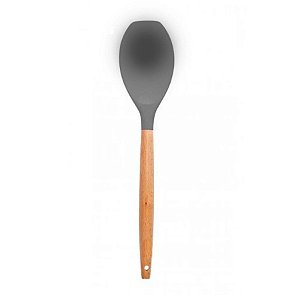 Colher de Silicone para Servir com Cabo em Madeira 32 cm - Grafite - 1 unidade - Wellmix - Rizzo