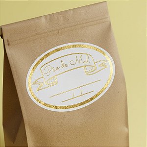 Adesivo "Pão de Mel com Validade" - Ref.2017 - Hot Stamping - Dourado - 100 unidades - Stickr - Rizzo